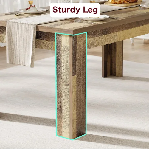 Vista 7 de CABIHOME Mesa de comedor rectangular de 63 pulgadas para 4-6, mesa de cocina grande de granja, marco resistente, 4 patas triangulares estables, mesa