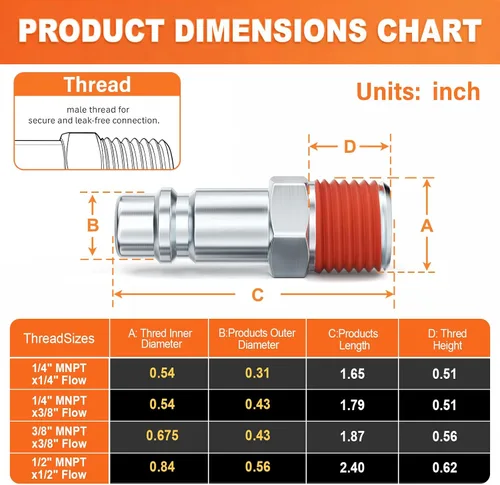 Vista 6 de GASHER Enchufe de aire industrial de flujo 10PCS 1/2" MNPTx1/2
