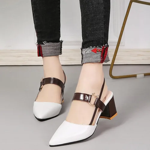 Vista 7 de Zapatos de tacón grueso con punta cerrada para mujer, con correa cómoda y con correa trasera para fiesta