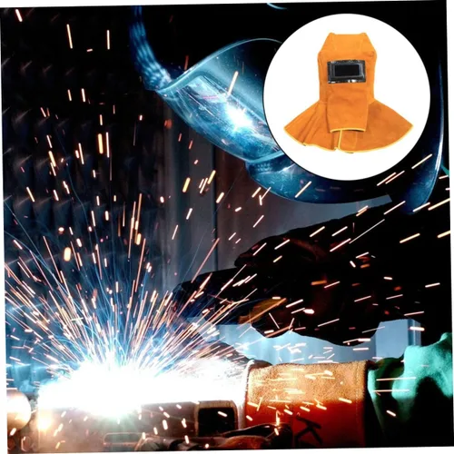 Vista 6 de jojofuny Máscara de soldadura de cuero, gorra de soldadura de cuero, visera de soldadura, sombrero de soldador, gorra de soldadura con cuello