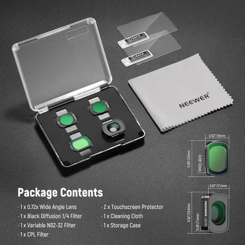 Vista 9 de NEEWER Juego de Filtro ND Magnético Compatible con DJI Osmo Pocket 3 Combo de Accesorios para Creadores, ND Variable ND2-32 de Neblina Negra