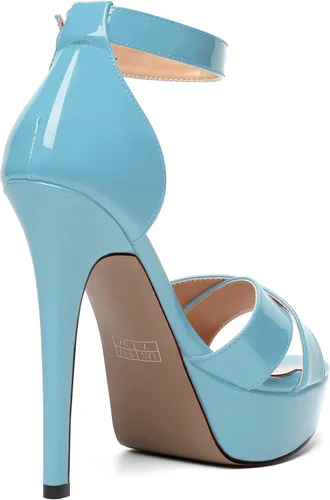 Vista 131 de MODENCOCO Sandalias de boda con correa de tobillo sexy para mujer, con plataforma y puntera abierta, tacón de aguja y tacón alto, zapatos de vestir