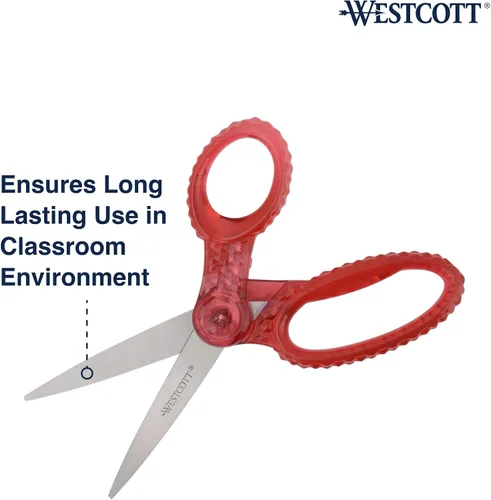 Vista 4 de Westcott GEM con diseño de cristal, tijeras puntiagudas de 7 pulgadas para estudiantes de 12 años en adelante, esencial para el aula con empuñadura