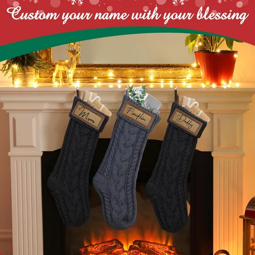 Vista 6 de steo spce Paquete de 4 medias de Navidad personalizadas con parches de cuero, medias de Navidad personalizadas con nombre, medias de Navidad