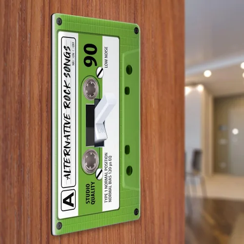 Vista 3 de WIRESTER Placa de interruptor de luz de palanca de una sola banda/cubierta de placa de pared - Cinta de casete verde canciones de rock alternativo