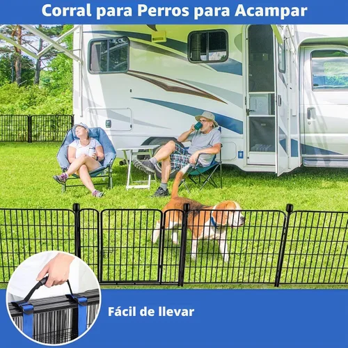 Vista 5 de ADAVIN Valla de jardín de 24 pulgadas de alto con puerta, 4 paneles en total de 9.8 pies de largo, valla de barrera de metal de hierro resistente