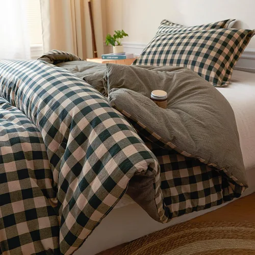 Vista 9 de Cyusri Juego de edredón de algodón a rayas tamaño individual, juego de ropa de cama suave y ligera de 2 piezas con 1 funda de almohada, reversible