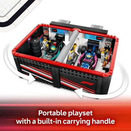 Vista 3 de LEGO City F1 Garage & Mercedes-AMG y Alpine Cars Toy – Modelo de juguete de construcción de autos de carreras y juego portátil para niños, niños