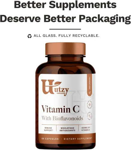 Vista 8 de Utzy Naturals Complejo de vitamina C 400 mg de vitamina C con bioflavonoides de Acercola y cítricos 60 cápsulas