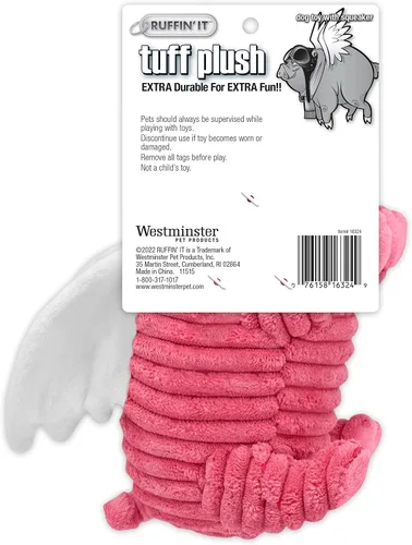 Vista 2 de RUFFIN' IT Peluche de cerdo volador, 9.5 pulgadas, relleno de chirriante, juguete duradero para perros
