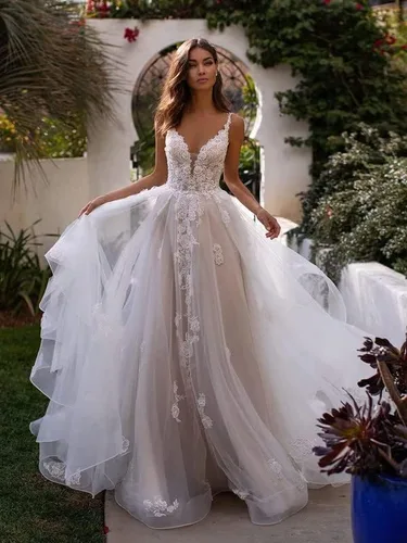 Vista 3 de Vestido de novia de encaje, vestidos de novia largos de playa, vestidos de novia con cuello en V, vestidos de novia para novia sin espalda