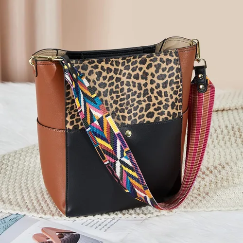 Vista 20 de BROMEN Bolsa Hobo para mujer, diseñada con cuero vegano, de hombro, bandolera