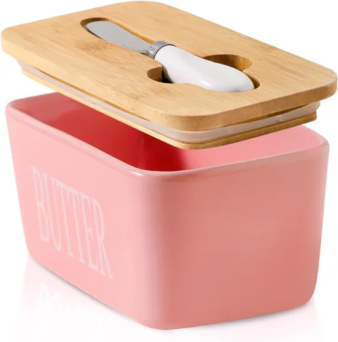 Vista 12 de Hasense Mantequillera con Tapa, Plato de Mantequilla de Cerámica con Cuchillo para Encimera, Recipiente Hermético Cubierto para Mantener Negro