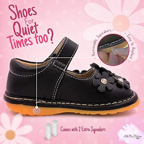 Vista 5 de Little Mae's Boutique Mary Jane - Zapatos chirriantes para niñas pequeñas, ideales para caminar con chirriador extraíble y correa ajustable, zapatos