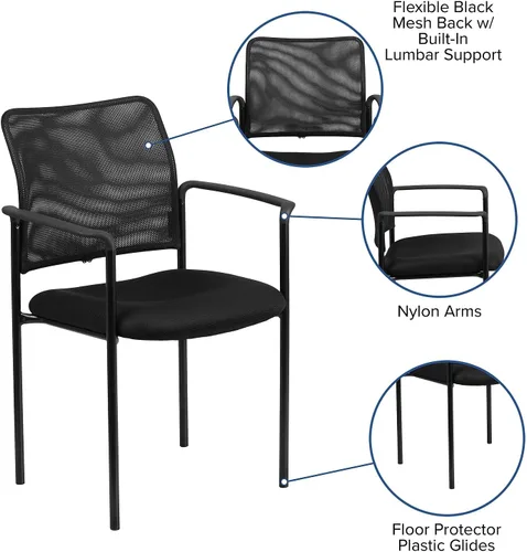 Vista 5 de Flash Furniture Jana Comfort Silla auxiliar apilable de acero con brazos de malla negra