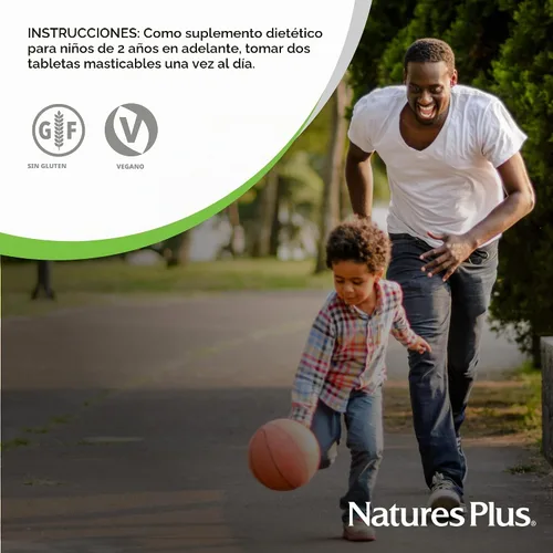 Vista 6 de NaturesPlus Animal Parade Gold Multivitamínico Masticables para niños, sabor a cereza, 60 tabletas masticables en forma de animal, con vitamina D3