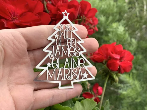 Vista 5 de Adorno personalizado para árbol de Navidad 2025, nombres cortados con láser, miembros de la familia, acero inoxidable, decoraciones de Navidad