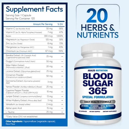 Vista 2 de BioScience Nutrition Suplemento de apoyo del azúcar en la sangre, de 20 hierbas y miltivitaminas con alfalipoico y canela
