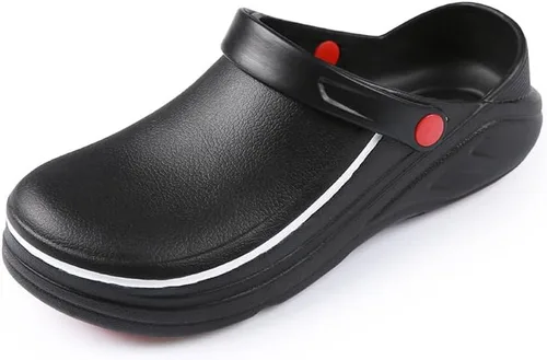 Vista 7 de Zapatos de chef para hombre, antideslizantes, resistentes al aceite, impermeables, zapatos de trabajo de seguridad, cómodos zapatos de enfermería