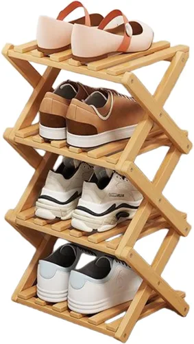 Vista 12 de YYW Zapatero de bambú para entrada, estantes de zapatos de pie libre, estante de armario, organizador vertical plegable de almacenamiento de zapatos