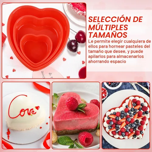 Vista 4 de Molde de silicona para pastel de 3 piezas, 5, 8, 10 pulgadas, molde antiadherente para pastel de queso, molde reutilizable de silicona de grado rojo