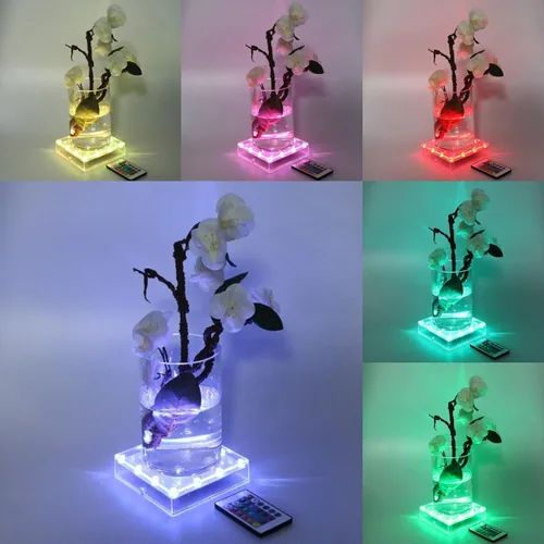 Vista 9 de LARDUX Base de luz LED cuadrada con control remoto, pantalla multicolor de 5 pulgadas, base de luz de pedestal para jarrón de torre Effiel, base