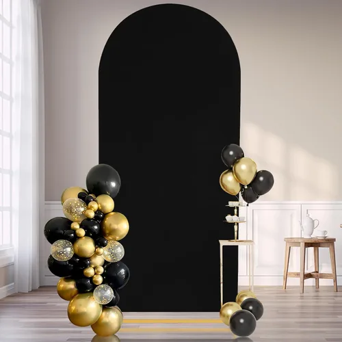 Vista 31 de SoarDream Cubierta de telón de fondo de arco de elastano beige ajustada 5 pies, cubierta de arco de boda globo con parte superior redonda, tela