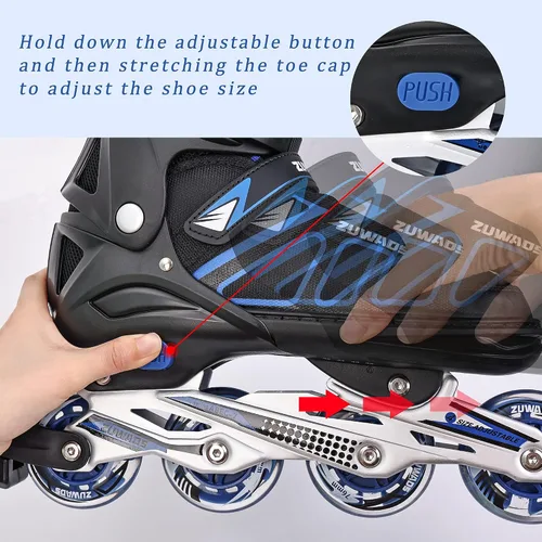 Vista 3 de Patines en línea ajustables para niños y niñas, patines en línea para niños, patines principiantes para niñas, hombres y mujeres al aire libre