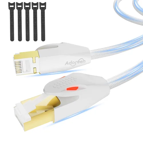 Vista 8 de Adoreen Cable Ethernet CAT 8 de 1 pie, color verde, alta velocidad 40Gbps 2000Mhz Cable de Internet S/FTP blindado 26AWG trenzado resistente RJ45