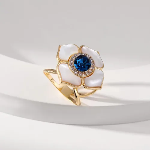 Vista 6 de Anillo de bufanda chapado en oro de cobre con forma de lazo de circonita para mujer, Cobre, Gema de circonia