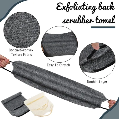 Vista 3 de Exfoliante de espalda para ducha, paño para la espalda, toalla de longitud extendida, de nailon, con correa elástica, paño de lavado para baño