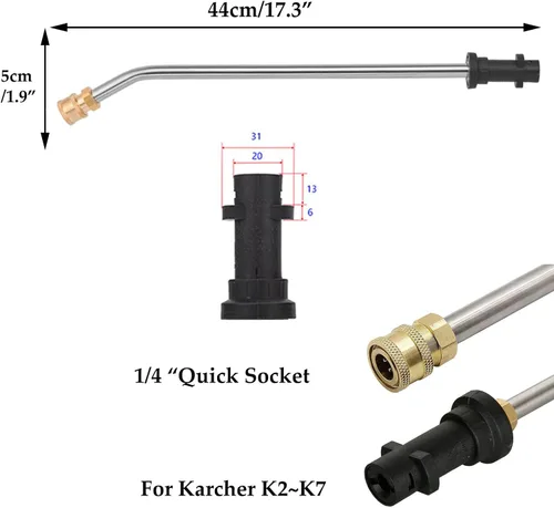 Vista 2 de Varita de extensión para lavadora a presión de 17.3 pulgadas, accesorio de pulverización para Karcher K2 K3 K4 K5 K6 K7, 5 boquillas