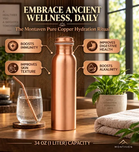 Vista 3 de Botella de agua de cobre 100% puro, 34 onzas, cobre certificado por Liso