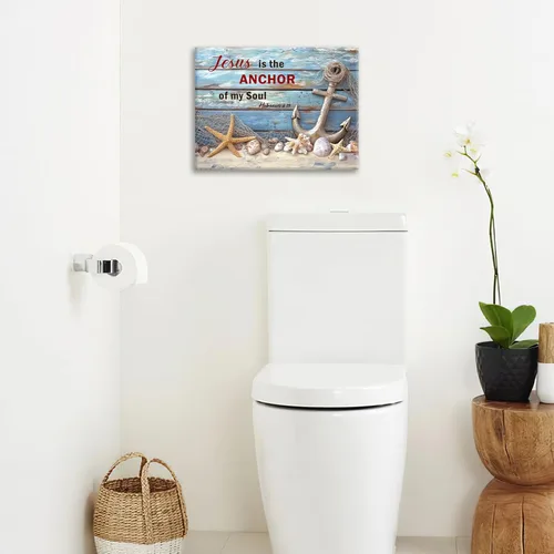 Vista 7 de Arte de pared de ancla náutica, lienzo motivacional de concha de estrella de mar, decoración de pared, citas inspiradoras, cuadros enmarcados, obra