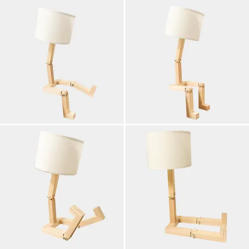 Vista 4 de Lámpara de mesa robótica, bonita luz de noche, brazos y patas de madera ajustables, bonita lámpara de escritorio, iluminación de noche novedosa