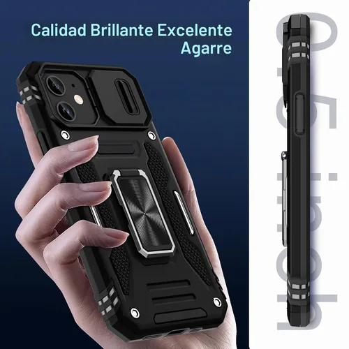 Vista 8 de DEERLAMN Funda para iPhone 12/12 Pro con cubierta deslizante para cámara + protector de pantalla (2 unidades), soporte de anillo giratorio de grado