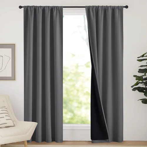Vista 40 de NICETOWN Biscotti Beige 100% Cortinas opacas de 45" de largo para cocina, bolsillo con varilla para sótano completamente opaco, cortinas térmicas