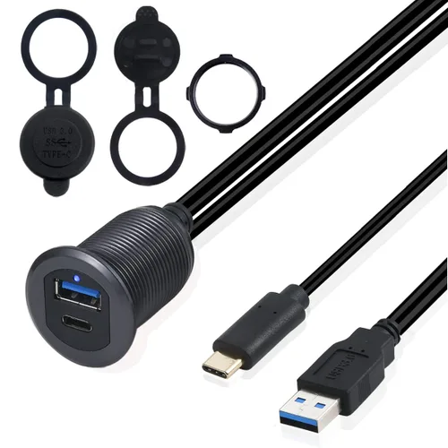 Vista 8 de MysRuida - Soporte USB 3.0 y HDMI con luz, 3.3 pies USB 3.0 macho a hembra y HDMI 4K macho a hembra, cable de extensión de montaje en panel