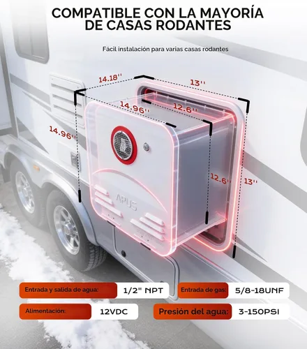 Vista 5 de APUS - Calentador de agua sin tanque para RV, propano, 68,000 BTU, puerta Blanco