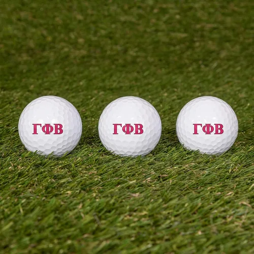 Vista 4 de Desert Cactus Gamma Phi Beta Tres pelotas de golf, paquete de 3, pelota de golf a todo color (letra)