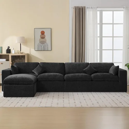 Vista 7 de WUTUTUEE Otomana Cloud de 33.5 pulgadas para sofá modular, cómodo reposapiés tapizado de felpilla con espuma viscoelástica, embalaje totalmente