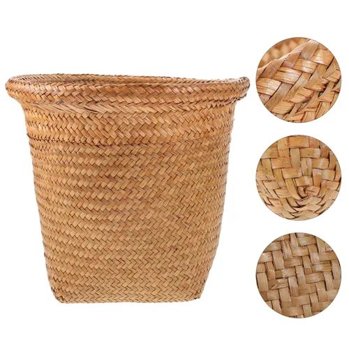 Vista 9 de Diseño de papelera tejida con paja para el hogar, uso versátil, sala de estar, dormitorio, cocina, 1 ud