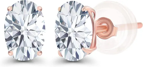 Vista 50 de Aretes de plata de ley 925 maciza chapados en oro de 0.276 x 0.197 in ovalados con piedra natal genuina para mujer, aretes de tuerca con piedras