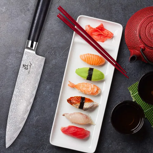 Vista 6 de Deco Chef Cuchillo de chef profesional de acero de Damasco de alto carbono de 8 pulgadas, 67 capas AUS-10, calidad japonesa afilada con mango