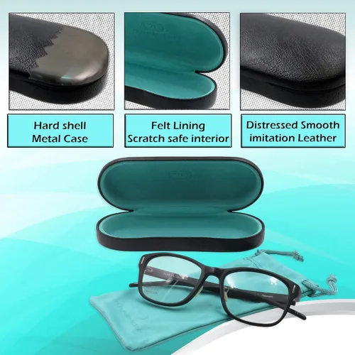 Vista 3 de Women Glasses Case, Hard Shell Eyeglass Holder, Protective with lip for easy openning with drawstring pouch and cloth