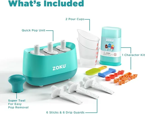 Vista 3 de ZOKU Nueva máquina triple rápida para hacer estallar, crea 3 paletas en minutos, incluye súper herramienta, 6 palos y protectores de goteo, 2 tazas