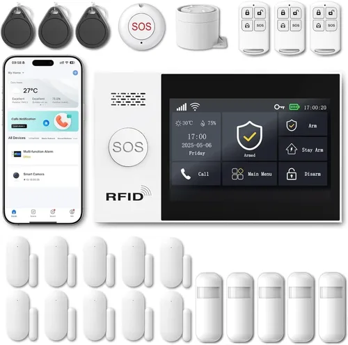 Vista 4 de Sistema de alarma inalámbrico WiFi para seguridad en el hogar, protección 24/7, dispositivos inteligentes para el hogar, pantalla táctil de 4.3