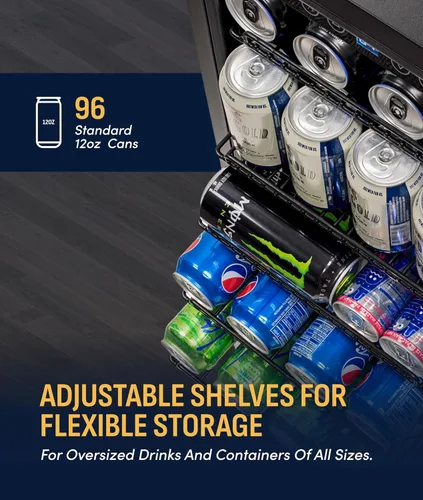 Vista 7 de NewAir Refrigerador de bebidas integrado para 96 latas, mini refrigerador pequeño de 15 pulgadas para dormitorio, bar en casa u oficina, Acero