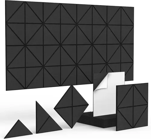 Vista 2 de Pack of 12 Foam Panels Soundproof Wall Acoustics Tiles Polyester Texture Sound Absorbing for Studios Flame Retardant Acoustics Materials White