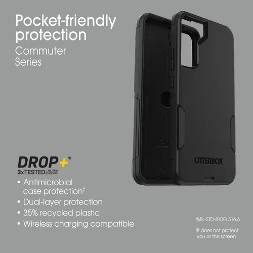 Vista 5 de OtterBox Funda para Galaxy S22+ Commuter Series, negra, delgada y resistente, apta para bolsillo, con protección de puerto